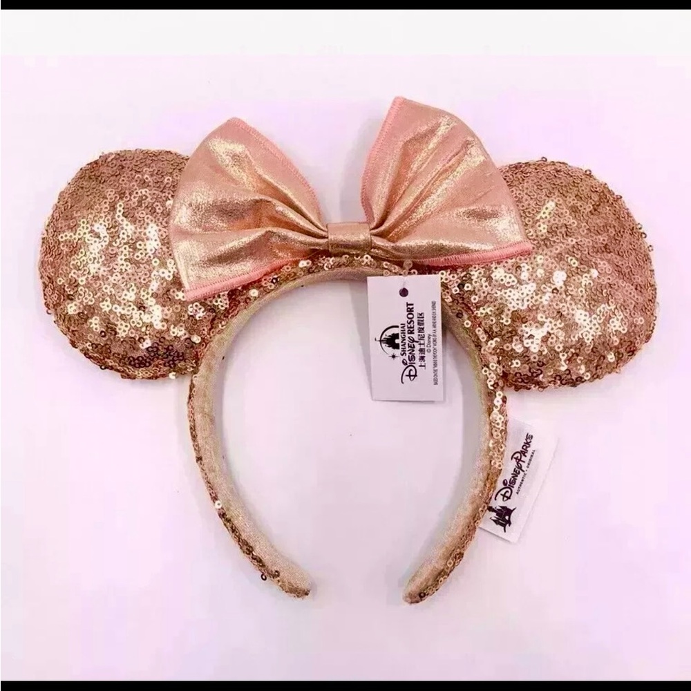 Disney Parks Rose Gold Sequin Minnie Mouse Ears Headband